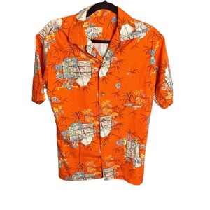 Vintage 1950s McInerny's Hawaiian Aloha Shirt Medium Orange Cotton
